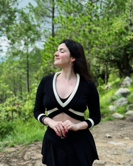 Alaric Ruched Sweaters - lifestyle shot on model, black - Miss Mosa By Akanksha