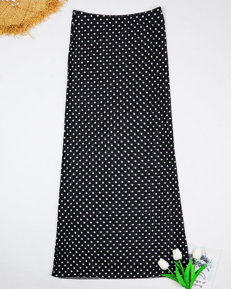 Alba 2 pcs Polka Swimsuit With Skirt - flat-lay shot, black and white polka dot - Miss Mosa By Akanksha