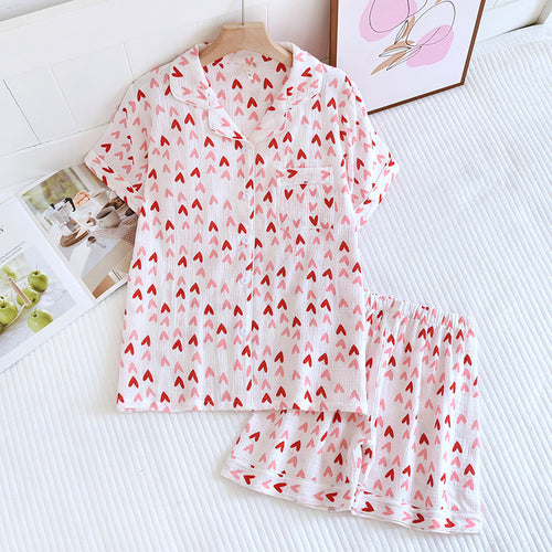 Alba Heart Cotton Nightsuit Set Of 3 In Red