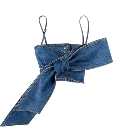 Albin Denim Crop Top In Blue - flat-lay shot - Miss Mosa By Akanksha