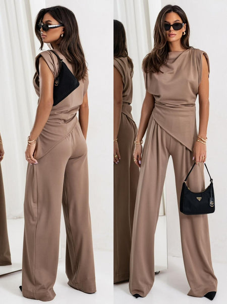 Aldina Summer Two Piece Set In Brown - split front and back shot on model - Miss Mosa By Akanksha