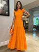 Alessia Eyelet Summer Dress - full-length front shot on model, orange - Miss Mosa By Akanksha