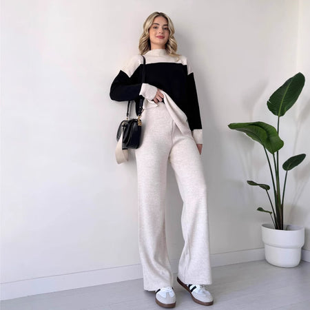 Alessia Luxe Winter Coord Set - full-length shot on model, black and off-white - Miss Mosa By Akanksha