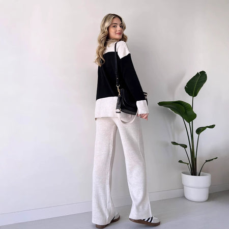 Alessia Luxe Winter Coord Set - back shot on model, black and off-white - Miss Mosa By Akanksha