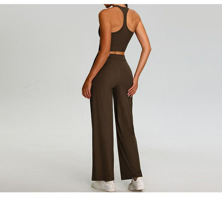 Alex Activewear Set In Brown - full-length back shot on model wearing tank and pants - Miss Mosa By Akanksha