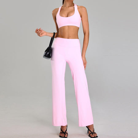 Alex Activewear Set In Pink - front shot on model holding a handbag - Miss Mosa By Akanksha