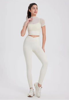 Alexis Activewear Set - full-length front shot on model, cream - Miss Mosa By Akanksha