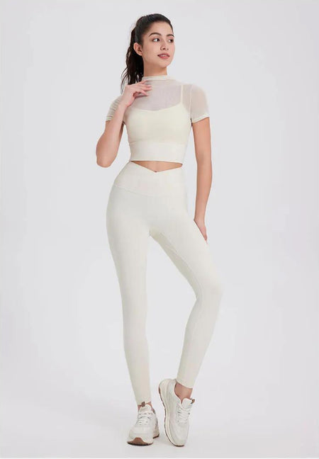 Alexis Activewear Set - full-length front shot on model, cream - Miss Mosa By Akanksha
