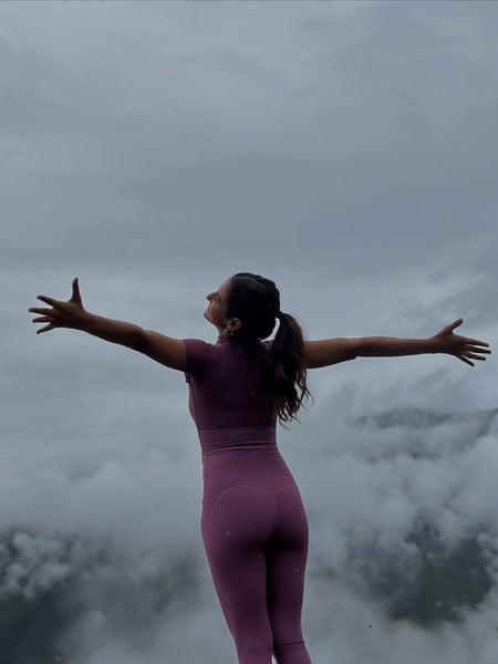 Alexis Activewear Set - back shot on model outdoors, purple - Miss Mosa By Akanksha