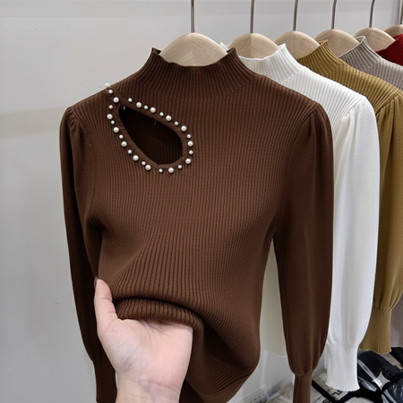 Alexis Pearl Fleece Sweater - fabric detail shot, brown - Miss Mosa By Akanksha