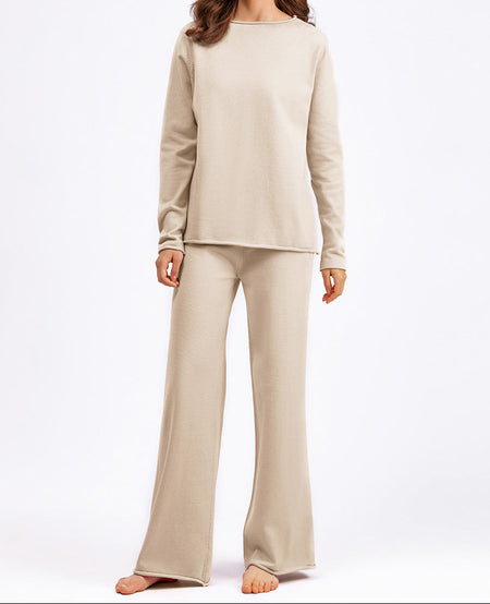 Alfred Statement Winter Coord Set -Tracksuit - full-length front shot on model, cream - Miss Mosa By Akanksha