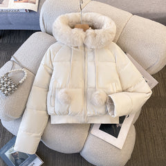 Alice Fleece Puffer Cape Jacket - flat-lay product shot, off-white - Miss Mosa By Akanksha