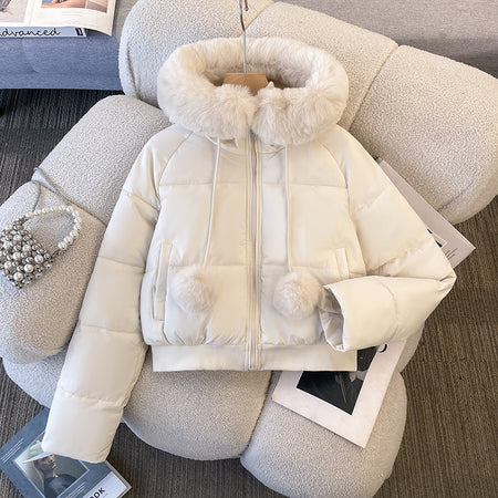 Alice Fleece Puffer Cape Jacket - flat-lay product shot, off-white - Miss Mosa By Akanksha