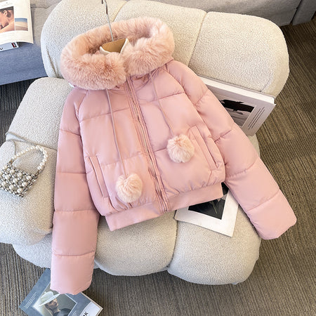 Alice Fleece Puffer Cape Jacket - flat-lay product shot, pink - Miss Mosa By Akanksha