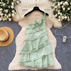 Alice Ruffle Backless Mini Dress - flat-lay shot, mint green - Miss Mosa By Akanksha