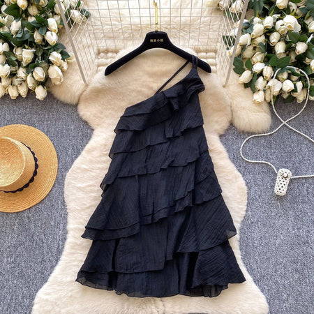 Alice Ruffle Backless Mini Dress - flat-lay shot, black - Miss Mosa By Akanksha