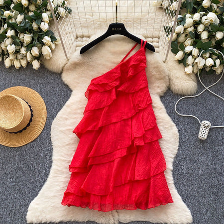 Alice Ruffle Backless Mini Dress - flat-lay shot, red - Miss Mosa By Akanksha