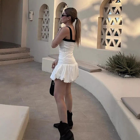 Alisa Statement Balloon Dress In White - back shot on model - Miss Mosa By Akanksha