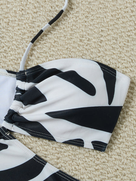 Alison 2 Pcs Swimsuit With Skirt - fabric detail shot, black and white zebra print - Miss Mosa By Akanksha