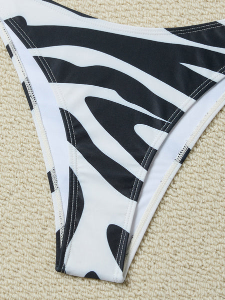 Alison 2 Pcs Swimsuit With Skirt - fabric detail shot, black and white zebra print - Miss Mosa By Akanksha