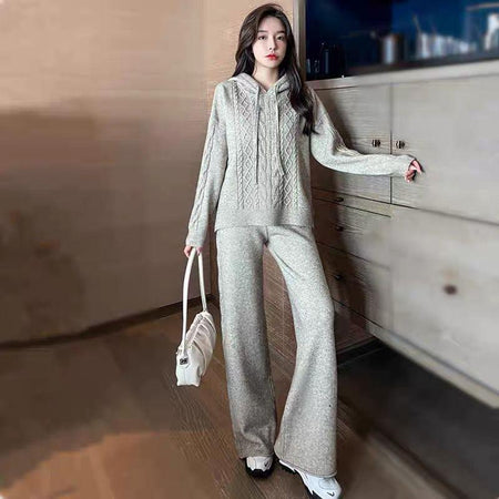 Aliva Knitted Woolen Coord Set - full-length shot on model, grey - Miss Mosa By Akanksha