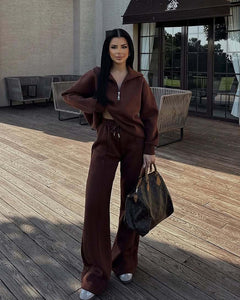 Alizee Comfortable Trackset - full-length shot, brown - Miss Mosa By Akanksha