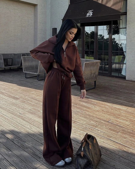 Alizee Comfortable Trackset - full-length shot, brown - Miss Mosa By Akanksha