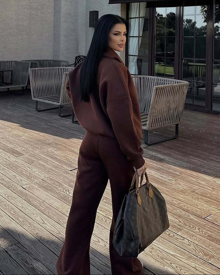 Alizee Comfortable Trackset - back shot, brown - Miss Mosa By Akanksha