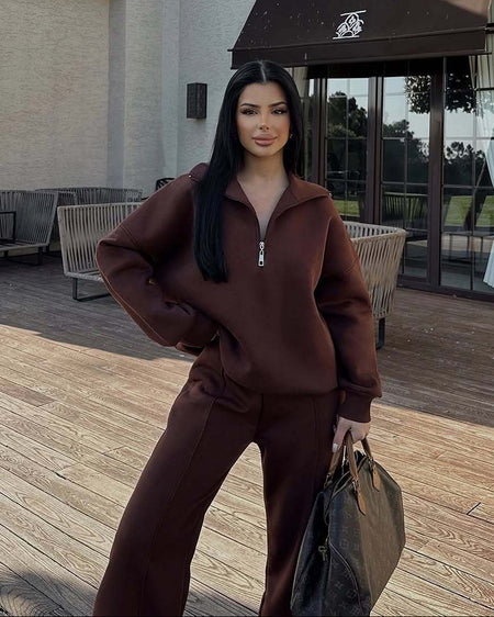 Alizee Comfortable Trackset - front shot, brown - Miss Mosa By Akanksha