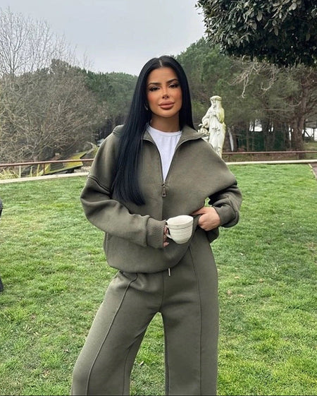 Alizee Comfortable Trackset - front shot, olive green - Miss Mosa By Akanksha