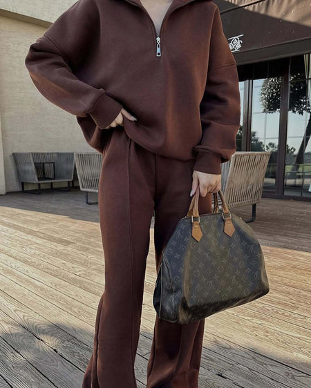 Alizee Comfortable Trackset - close-up shot, brown - Miss Mosa By Akanksha