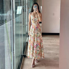 Alma Floral Cutout Maxi Dress - full-length mirror selfie shot, multicolour floral print on cream - Miss Mosa By Akanksha