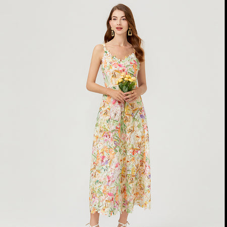 Alma Floral Cutout Maxi Dress - full-length front shot, multicolour floral print on cream - Miss Mosa By Akanksha