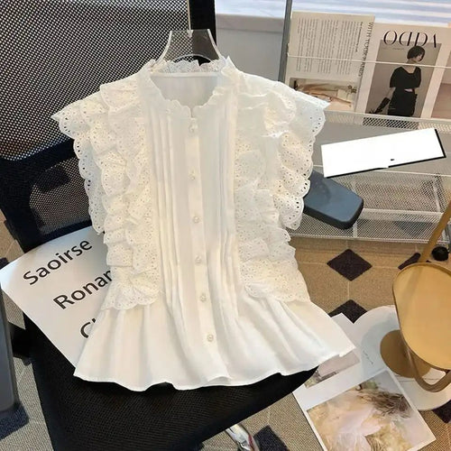 Alma Statement Summer Ruffled Top In White