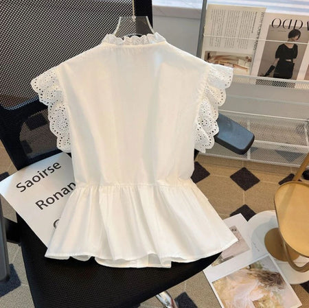 Alma Statement Summer Ruffled Top In White - back flat-lay product shot on hanger - Miss Mosa By Akanksha