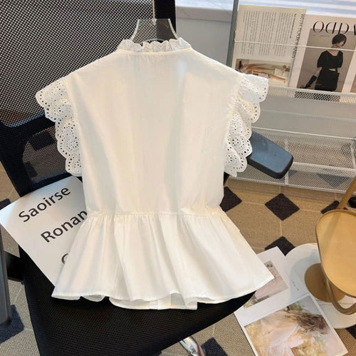 Alma Statement Summer Ruffled Top In White