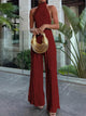 Aloe Halterneck Summer Coord Set - full-length front shot on model outdoors, red - Miss Mosa By Akanksha