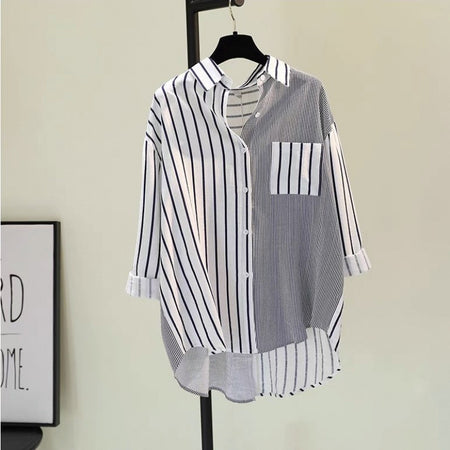 Alva Striped Shirt In Navy Blue - flat-lay product shot on hanger - Miss Mosa By Akanksha
