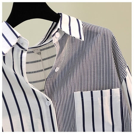 Alva Striped Shirt In Navy Blue - close-up shot of collar detail - Miss Mosa By Akanksha