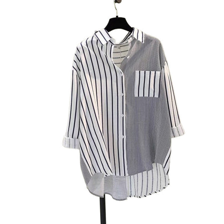 Alva Striped Shirt In Navy Blue - flat-lay product shot on hanger - Miss Mosa By Akanksha