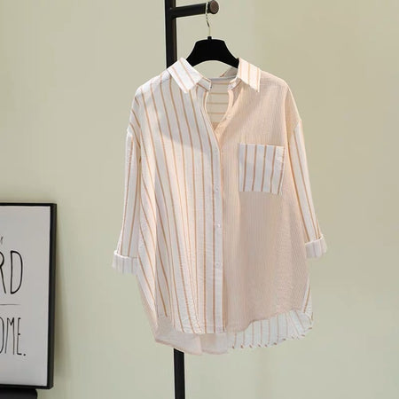 Alva Striped Shirt In Orange - flat-lay product shot on hanger - Miss Mosa By Akanksha
