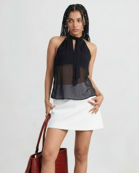 Alvara Halterneck Top - front shot, black - Miss Mosa By Akanksha
