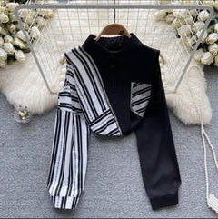 Alyona Dual Tone Shirt - styled flat-lay shot, black and white - Miss Mosa By Akanksha