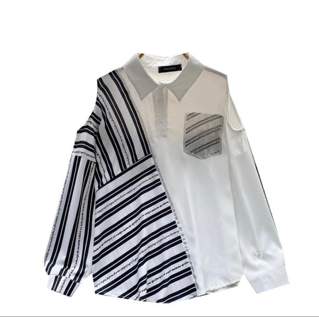 Alyona Dual Tone Shirt - flat-lay product shot, black and white - Miss Mosa By Akanksha