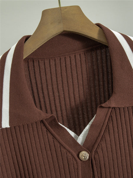 Amalia Luxe Winter Coord Set In Brown - close-up shot of collar and buttons - Miss Mosa By Akanksha