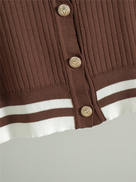 Amalia Luxe Winter Coord Set In Brown - close-up shot of hem and buttons - Miss Mosa By Akanksha