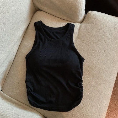 Amana Tank Tops With Inbuilt Bra In Black - flat-lay product shot of two tank tops - Miss Mosa By Akanksha