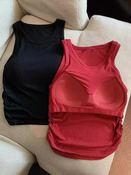 Amana Tank Tops With Inbuilt Bra In Black - flat-lay product shot of three tank tops - Miss Mosa By Akanksha