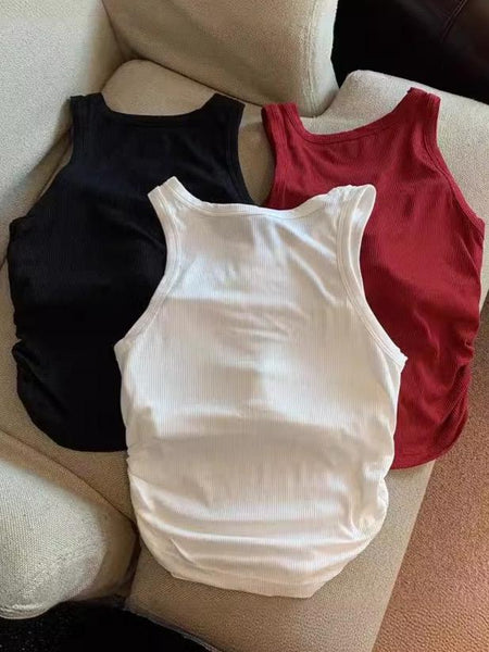 Amana Tank Tops With Inbuilt Bra In Black - flat-lay product shot of tank top - Miss Mosa By Akanksha