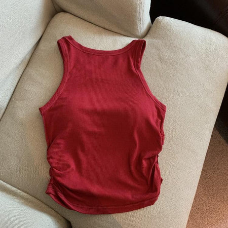 Amana Tank Tops With Inbuilt Bra In Red - flat-lay product shot of tank top - Miss Mosa By Akanksha